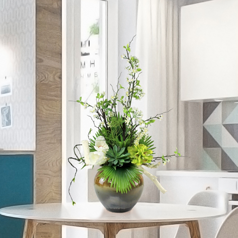 现代中式陶瓷花瓶插花摆件桌面装饰品仿真花客厅电视柜台花艺摆设
