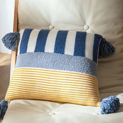 高档长也夕 北欧ins简约针织复古抱枕样板间枕芯靠枕 毛线沙发床