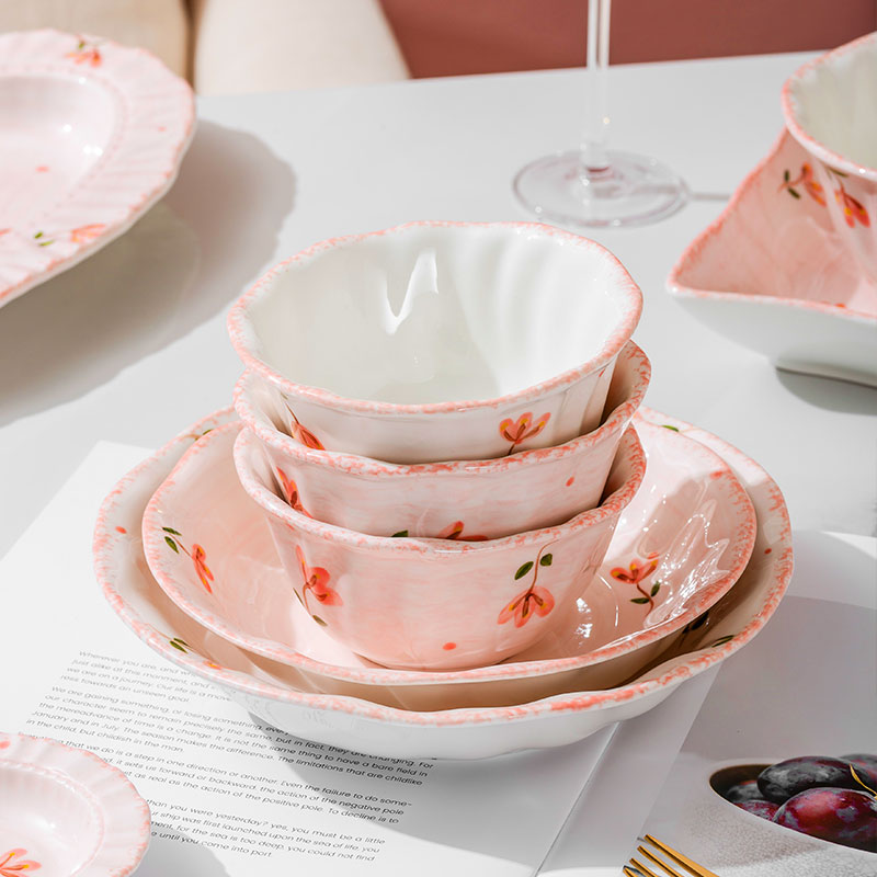 粉色陶瓷碗家用个人日式网红ins米饭碗5寸6寸特别好看的碗面碗