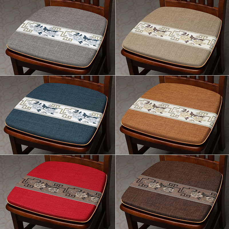 中式红木餐椅垫坐垫家用棉麻马蹄形椅子垫实木餐桌椅垫防滑可拆洗
