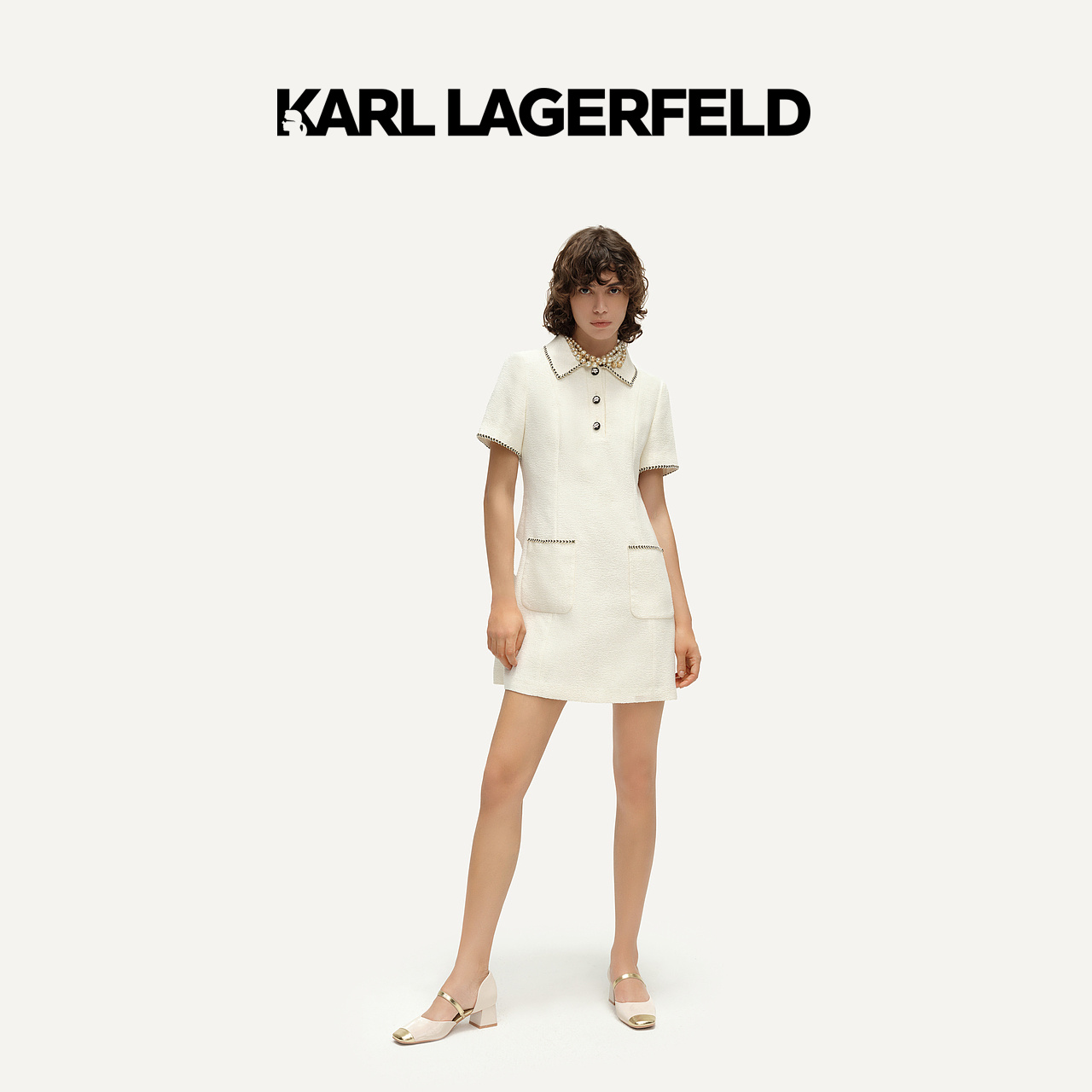 KARL LAGERFELD卡尔拉格斐2024夏款花呢小香风花边连衣裙老佛爷