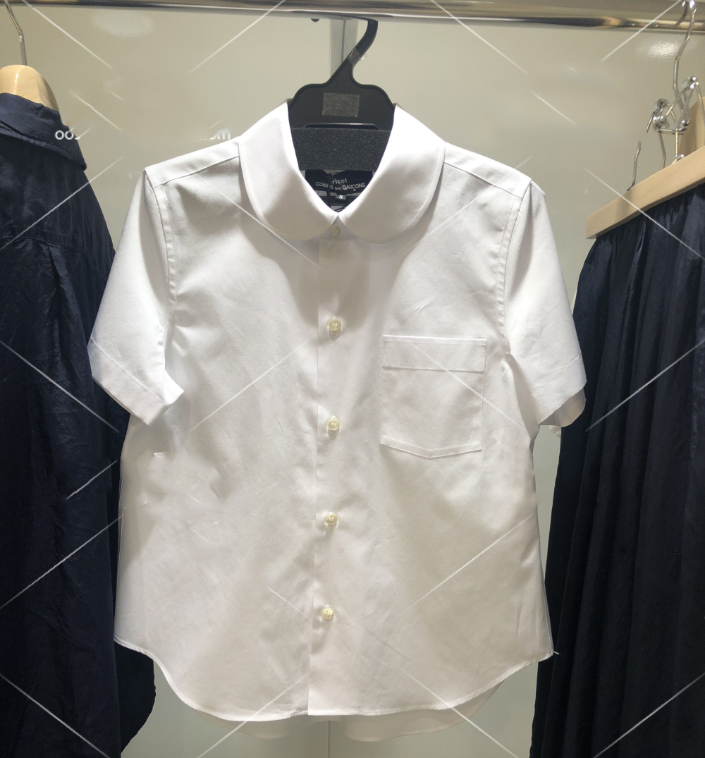 自制新款 cdg 经典定番 小圆领校园风 短袖 薄免烫夏款白 衬衫