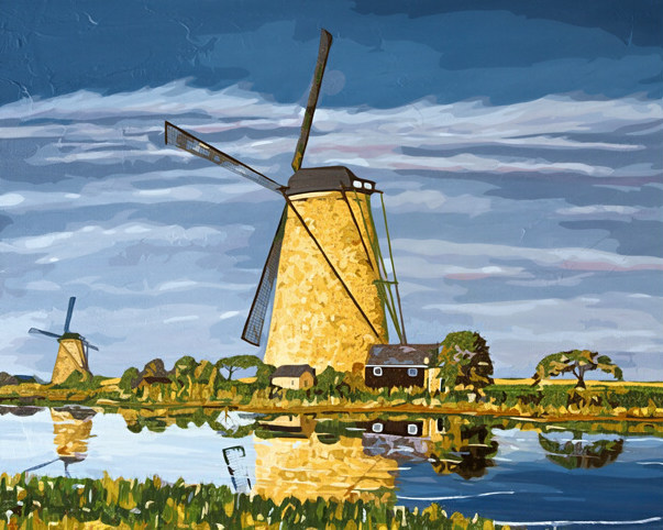 数字油画diy客厅自然风景减压填色手绘绘画丹麦风车diy