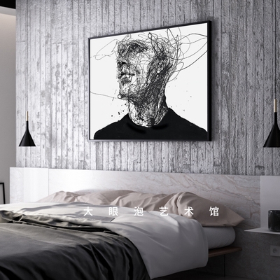 黑白人物玄关线条墙壁画素描玄关风挂画抽象大幅客厅艺术画工业.