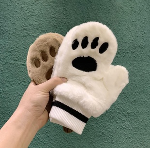 全手套爪子动物猫爪手套冬天红绒中学生指可爱网手套女加毛茸茸