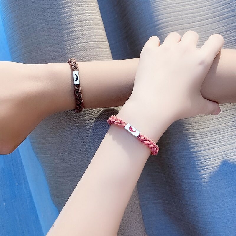 情侣手链一对小皮筋送给男朋友带手腕ins小皮套宽松简约定制刻字