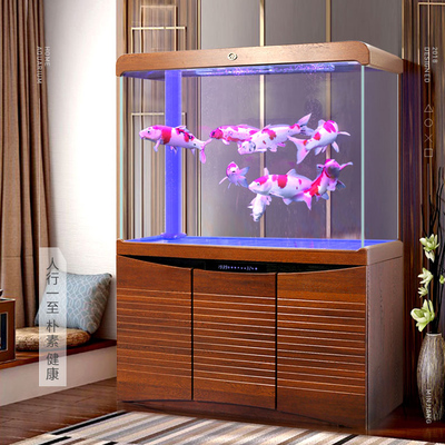 大型新中式屏风鱼缸客厅家用落地超白玻璃底滤龙鱼缸水族箱.