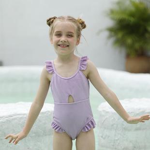 新款女童连体泳衣紫色荷叶边甜美女宝宝儿童游泳衣舒适高弹高品质