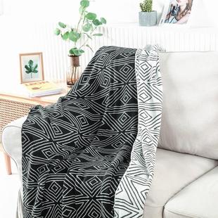 北欧四季黑白毛毯针织毯复古客厅沙发毯办公室午休毯子午睡毯盖毯