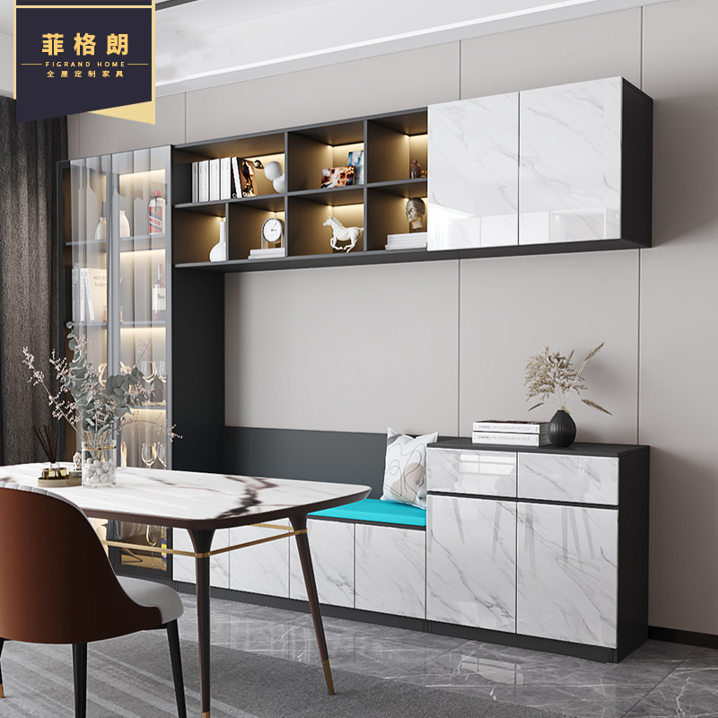 卡座餐边柜现代简约客厅一体靠墙酒柜高柜厨房茶水柜简易橱柜储物