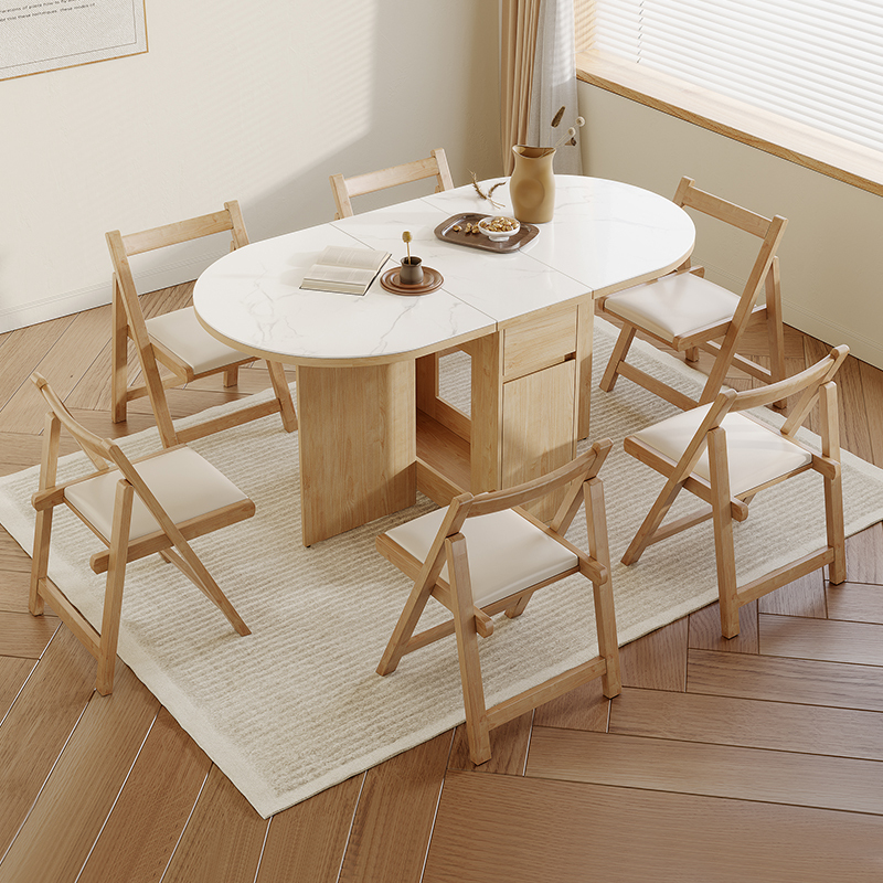 木月岩板餐桌现代简约可移动多功能小户型家用实木折叠饭桌椅组合