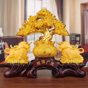 招财金牛摆件牛年吉祥物聚宝盆摇钱树客厅收银台装饰乔迁开业礼品