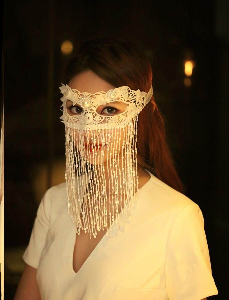 新娘配饰超仙流苏面纱简约唯美手工珠串面巾结婚写真个性写真配饰