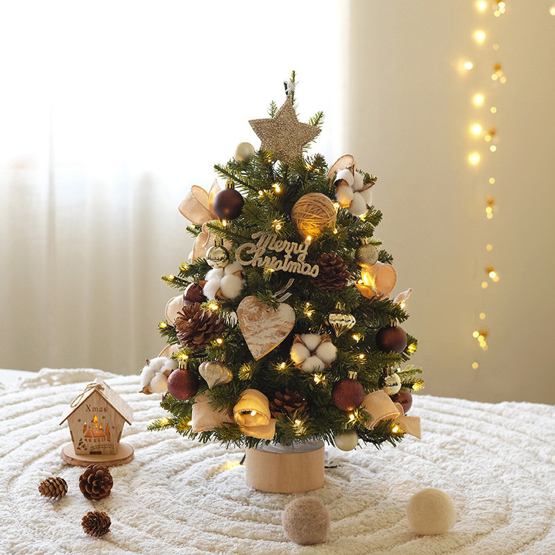 香桔 ins风60/45cm桌面小型diy圣诞树套餐发光圣诞节家用橱窗摆件