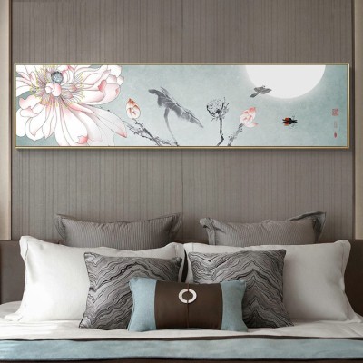 新中式卧室床头画沙发背景墙古典中国风装饰画样板间唯美荷叶挂画