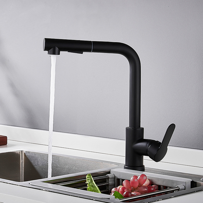 格非厨房水龙头冷热抽拉式洗菜盆洗碗池水槽伸缩旋转黑色厨房龙头
