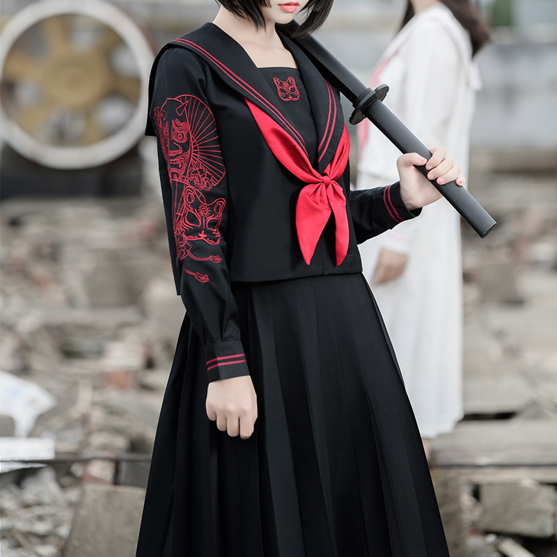 堡尼贝格【暗夜觉醒】原创jk制服刺绣长裙不良少女正统水手服全套