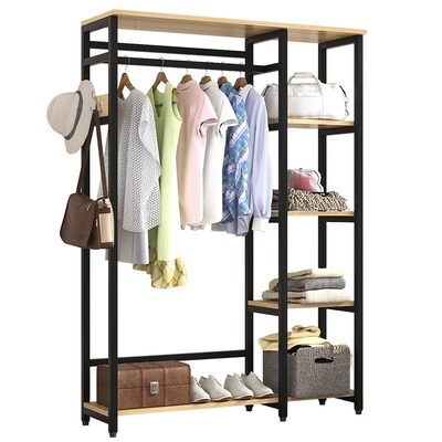 钢木组合衣柜衣架落地卧室挂衣架服装店展示架开放式衣帽间衣架子