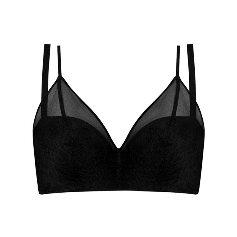 女士黑色薄款大胸显小文胸法式超薄美背海绵文胸