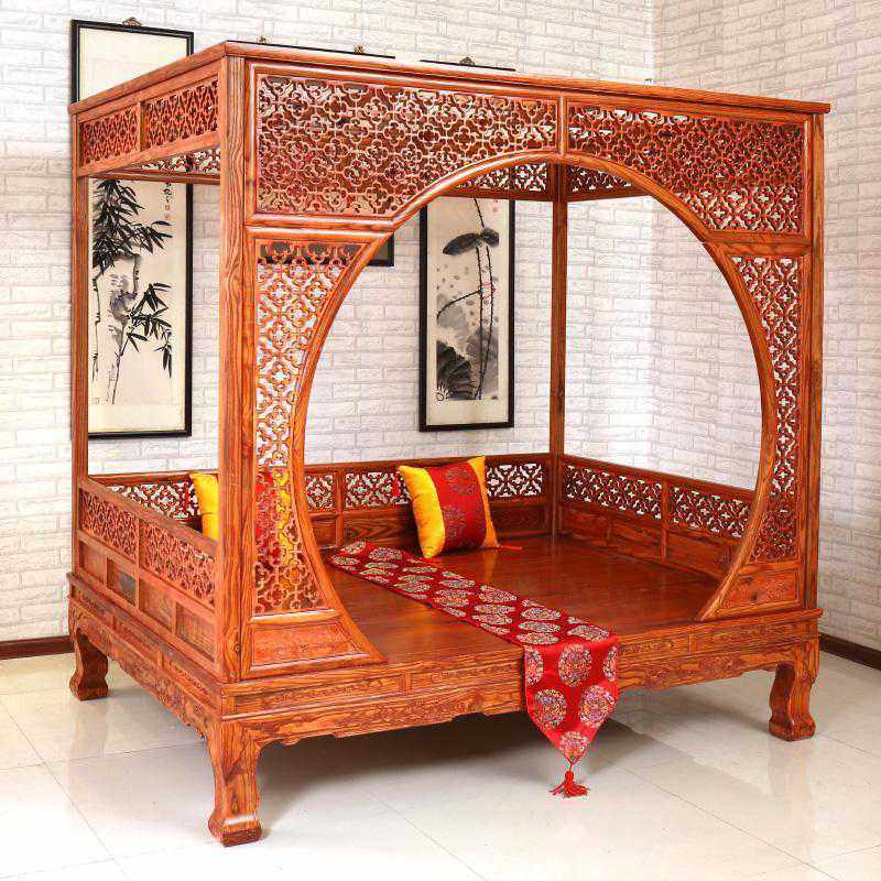 架子床踏步床拔步床仿古中式大床双人床古代床婚床花床农村