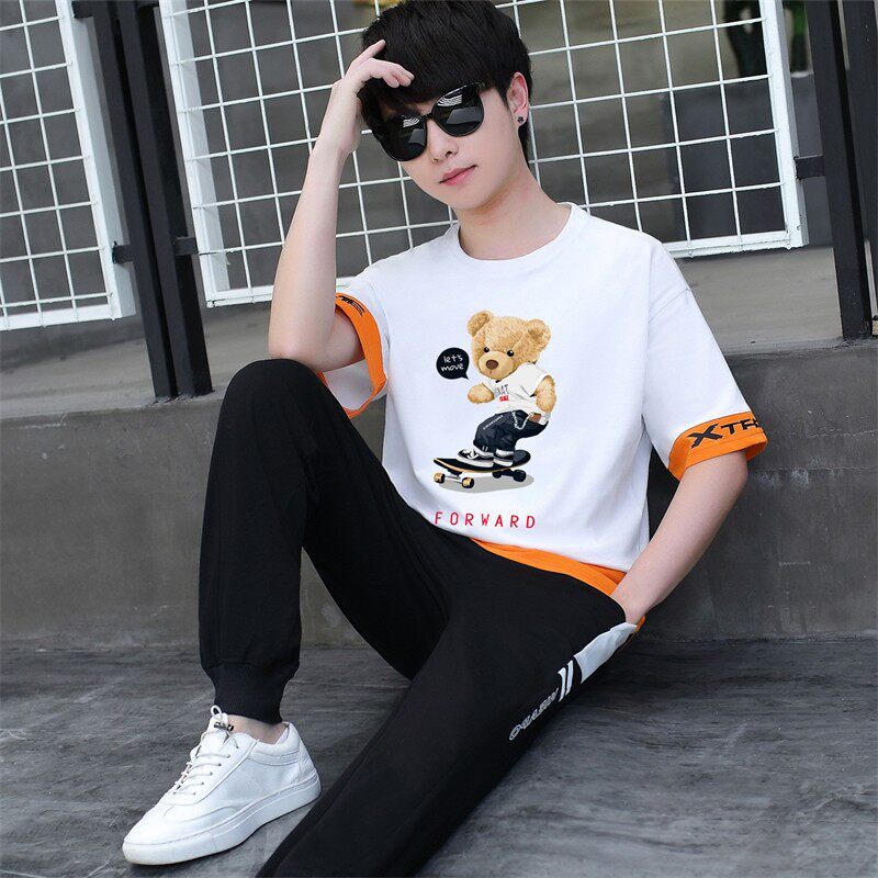 夏季短袖t恤男孩子运动套装青少年12-15岁初中学生13帅气大童夏装14一