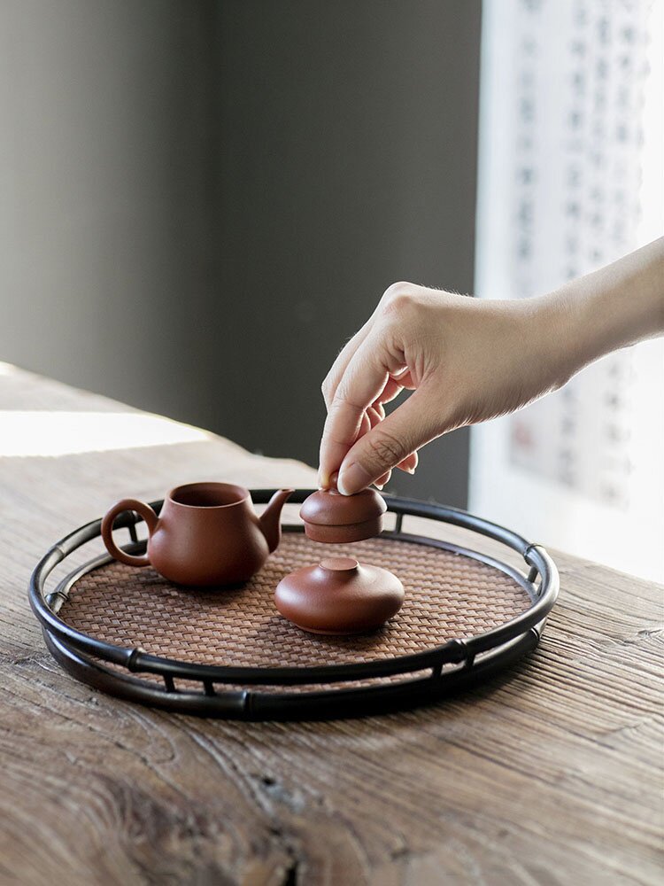 新品潮州朱泥盖置手工红泥n盖托茶道配件功夫茶具泥盖置茶托壶盖