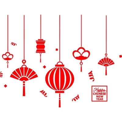 中式吊饰春节玻璃门橱窗装饰贴纸4店落地窗室外餐厅挂饰灯笼墙贴