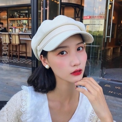 鸭舌帽女韩版百搭圆脸帽子简约冬天版短发脸法式画家秋冬休闲加