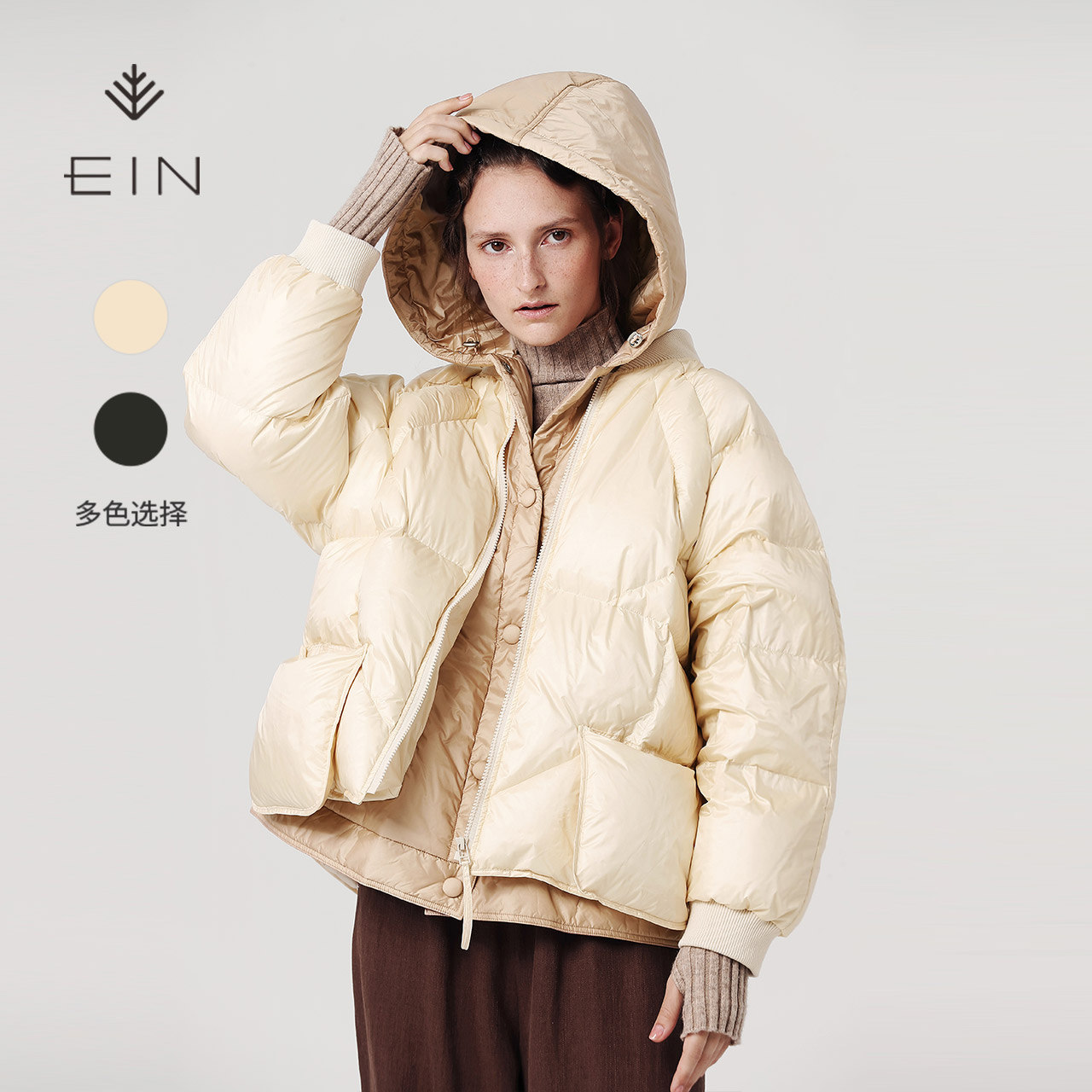 ein言文艺轻薄羽绒服女拼接小个子短款面包服派克服2020新款女装