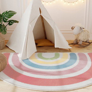 简约ins卧室床边毯仿羊绒客厅半圆儿童玩耍地垫柔软加厚彩虹地毯