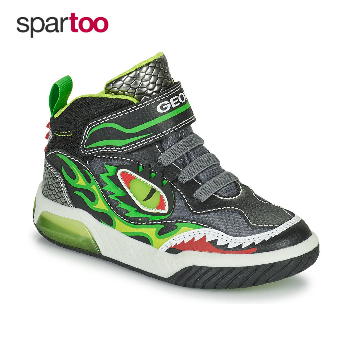 geox健乐士童鞋运动鞋春秋男孩黑色绿色高帮i系带魔术贴圆头板鞋