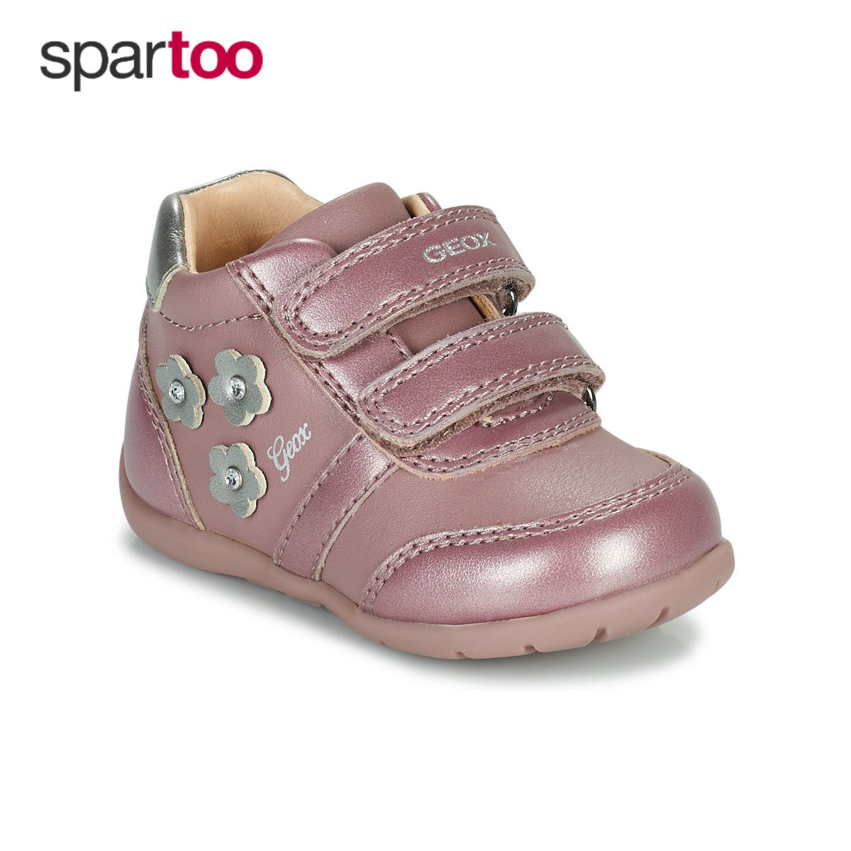 geox健乐士童鞋运动鞋春秋女孩玫瑰色中帮魔术贴圆头平底休闲板鞋