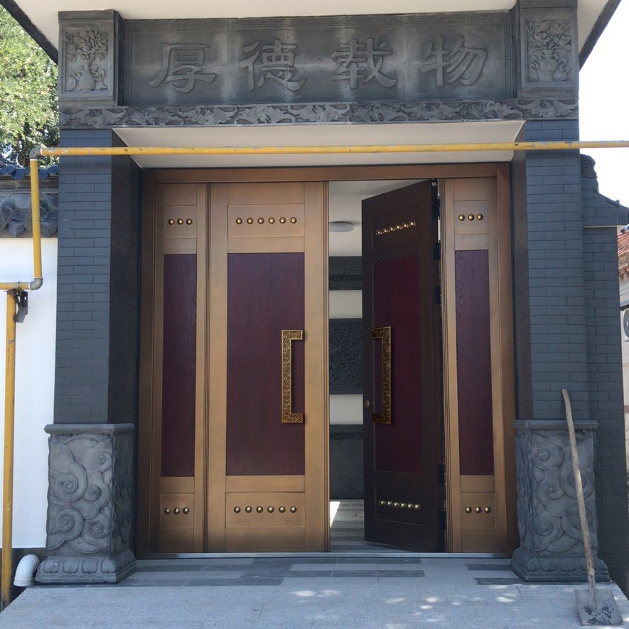 真铜门中式不锈钢镀铜定制防盗木纹新e仿实木入户庭院别墅大门仿