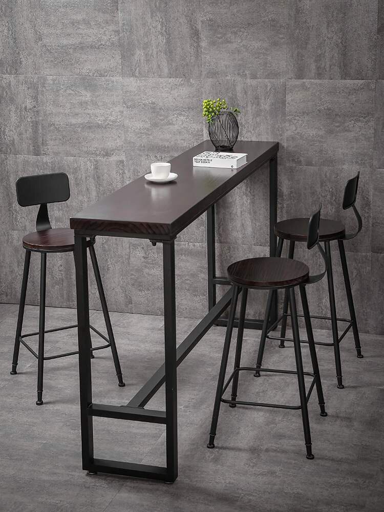 靠墙吧台桌铁艺现代简约桌子家用桌椅高脚组合酒吧长条高桌子实