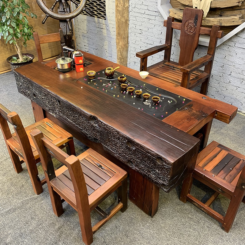 老船木茶桌椅组合实木整装功夫茶几家d用茶台新中式仿古客厅茶艺