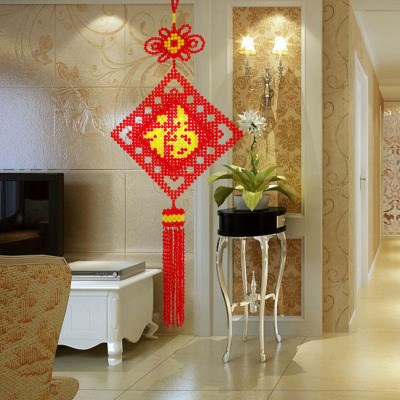 手工串珠中国结平安福挂件大号新年春节吉祥喜庆背景墙客厅装饰.