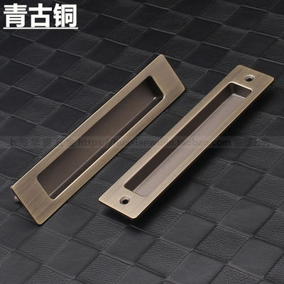 美式黑色移门锁厨房推拉门把手嵌入式方形暗藏隐形拉手木滑门扣手