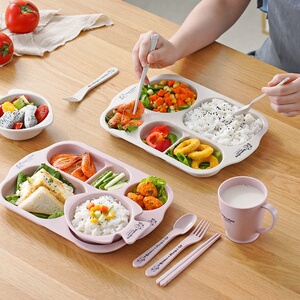儿童餐盘分格幼儿园午餐盘子餐具套装宝宝防摔吃饭小麦秸秆碗水q