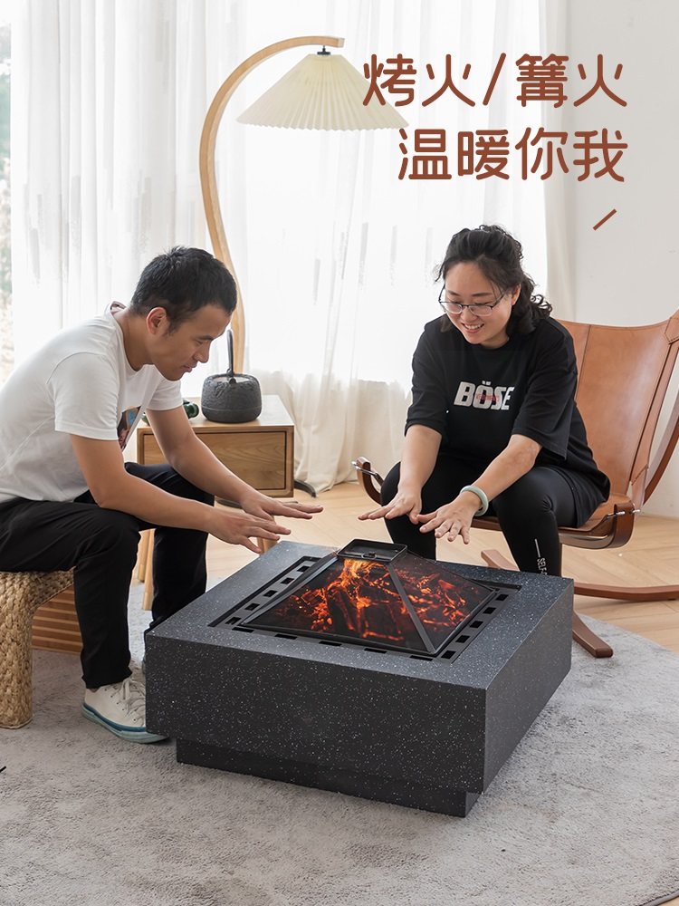 烧烤炉户外庭院烤火炉火盆取暖烧烤桌家用火炉烤火盆碳烤炉烤肉炉