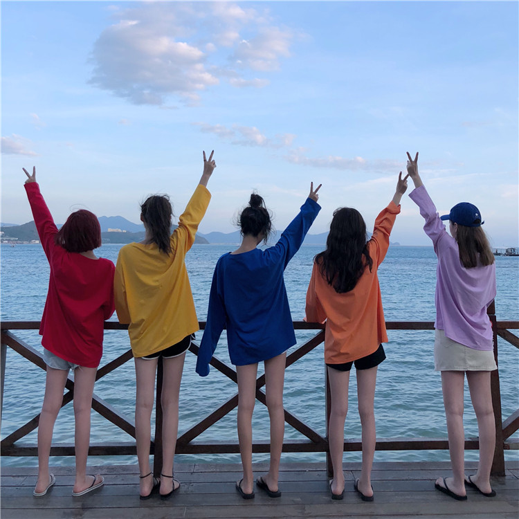 秋装糖果色6姐妹5人闺蜜装多人上衣宽松圆领卫衣女学生寝室宿舍服