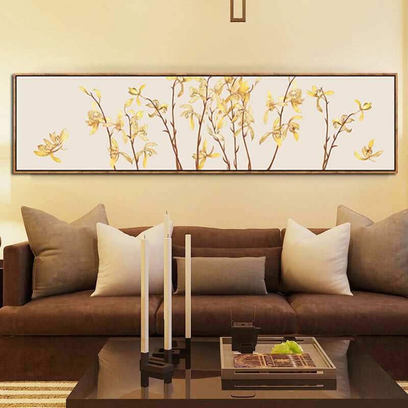 新品u沙发背景墙客厅简约现代装饰挂画办公室壁画卧室床头兰花