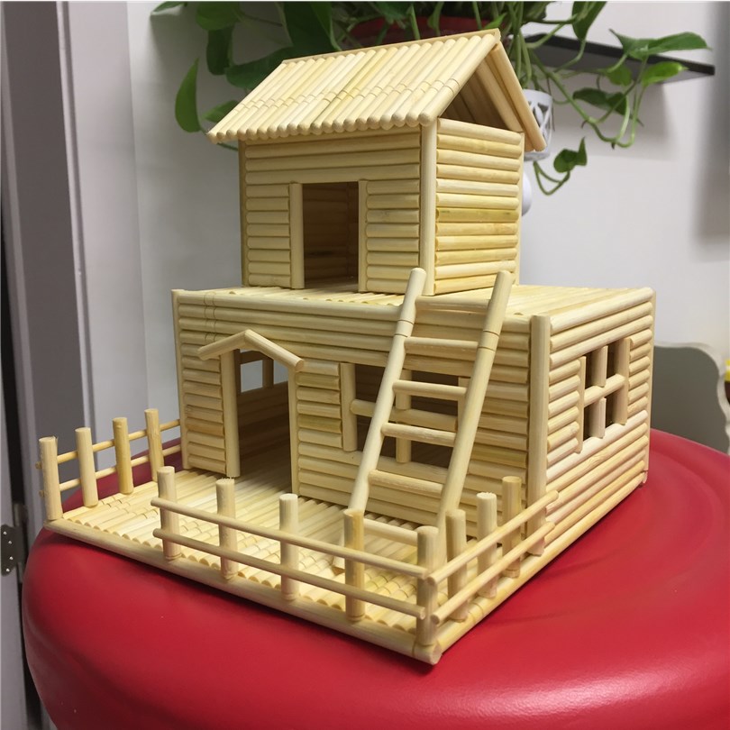 新品纯手工制作房子成品一次性筷子工艺品创意摆件diy小二楼模型