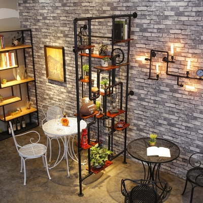 铁艺水管屏风隔断墙创意客厅靠墙镂空置物架玄关工业风落地装饰架