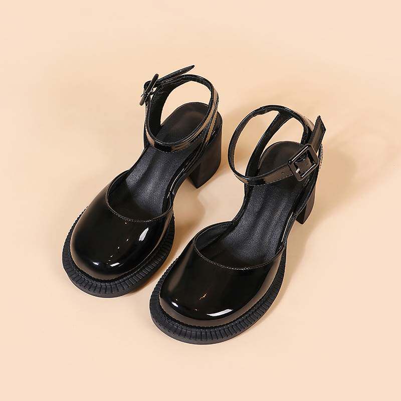 包头凉鞋女夏季2021新款法式厚底玛丽珍大头鞋百搭复古粗跟高跟鞋