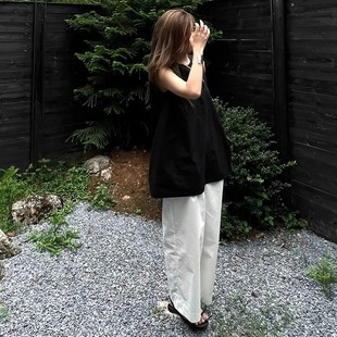 LEADINGLADY 法式夏季黑色无袖上衣女宽松短款复古气质娃娃衫背心