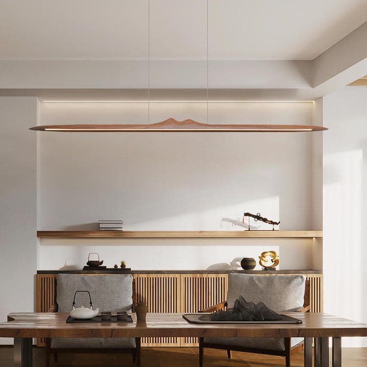 新中式茶a室日式吧台禅意吊灯新品北欧极简个性实木led长条餐厅.