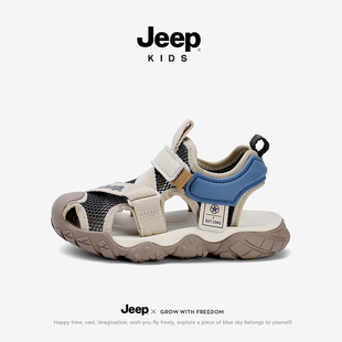 jeep男童包头凉鞋夏季夏款2024新款软底防滑男孩男宝儿童沙滩鞋子