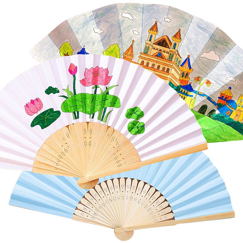 儿童空白小折扇中f国风纸f扇绘画扇子幼儿园手工涂鸦制作小凉扇