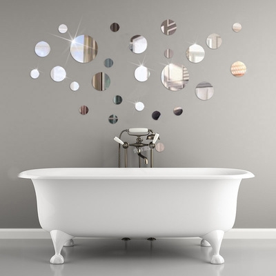 亚克力镜面装饰墙贴圆形立s体自粘防水t贴画卫生间瓷砖遮洞b钉眼