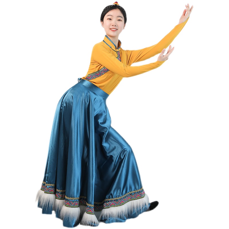 藏族舞蹈服表演出服藏族广场裙半t身裙舞艺考大摆—民族服装/舞台装